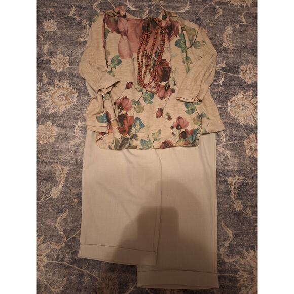 Boho Chic Outfit Origami Floral Top Halara Linen Dress Pants Beaded Necklace - Picture 1 of 9